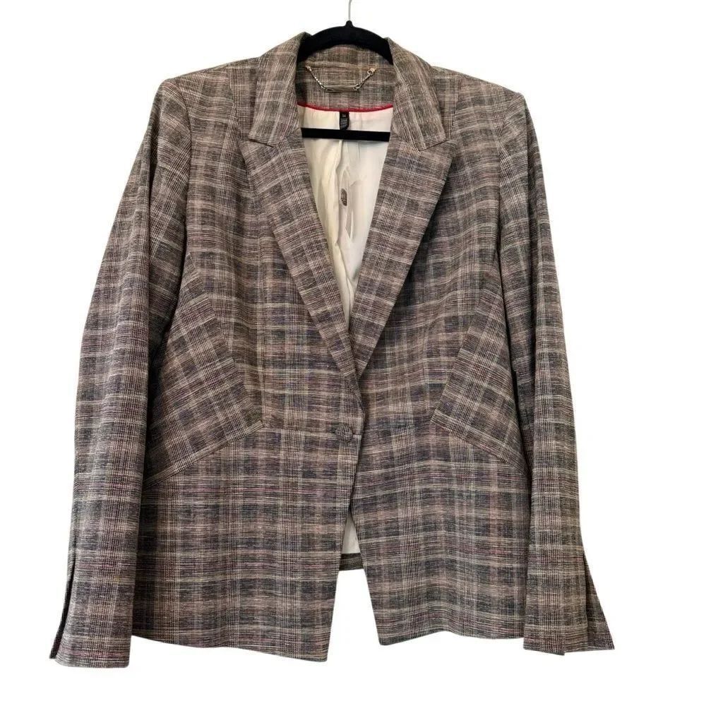 White House Black Market Plaid Blazer Size 14 Black Madder Red NWT